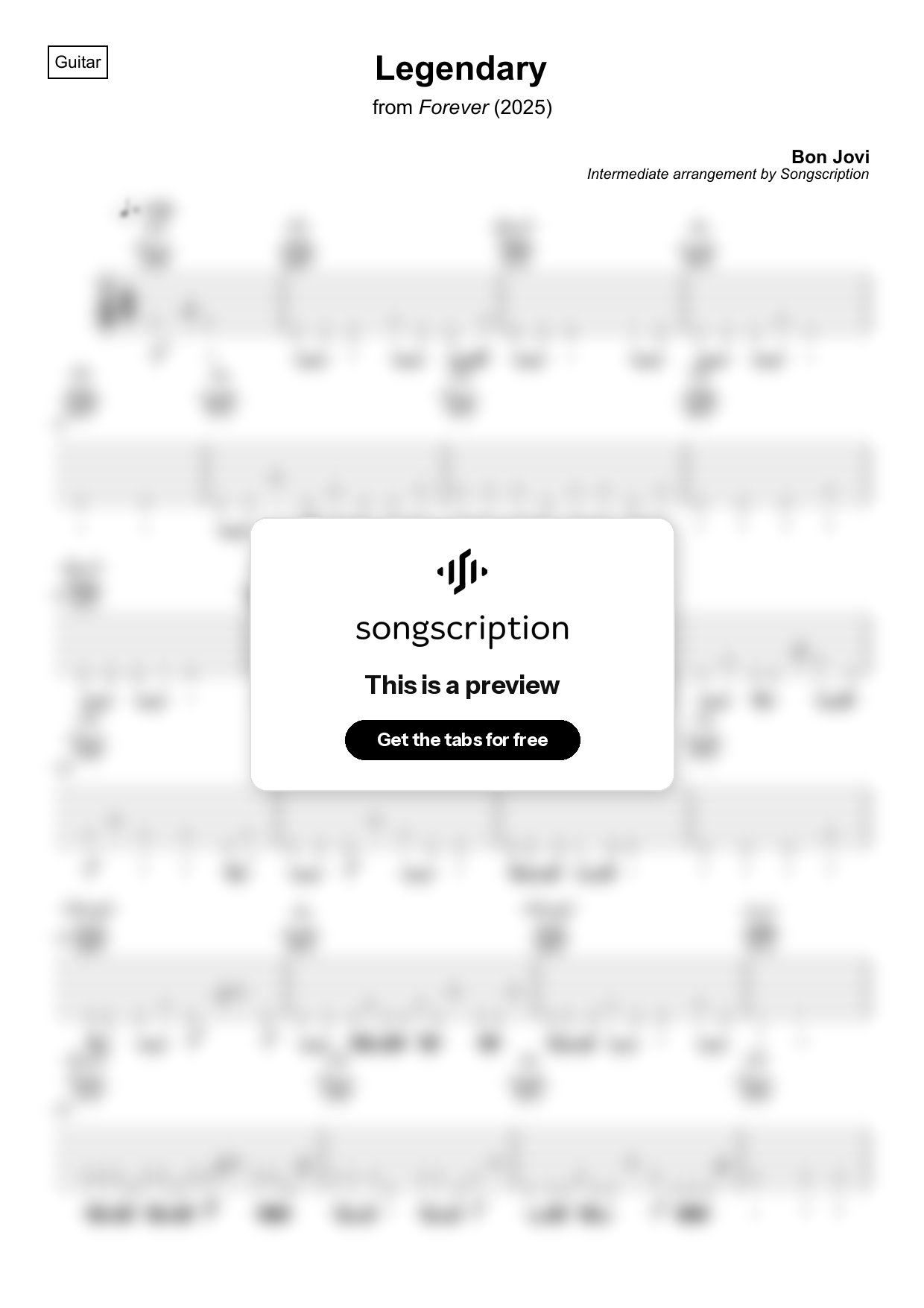 Intermediate Acoustic Guitar Tabs for "Legendary" by Bon Jovi