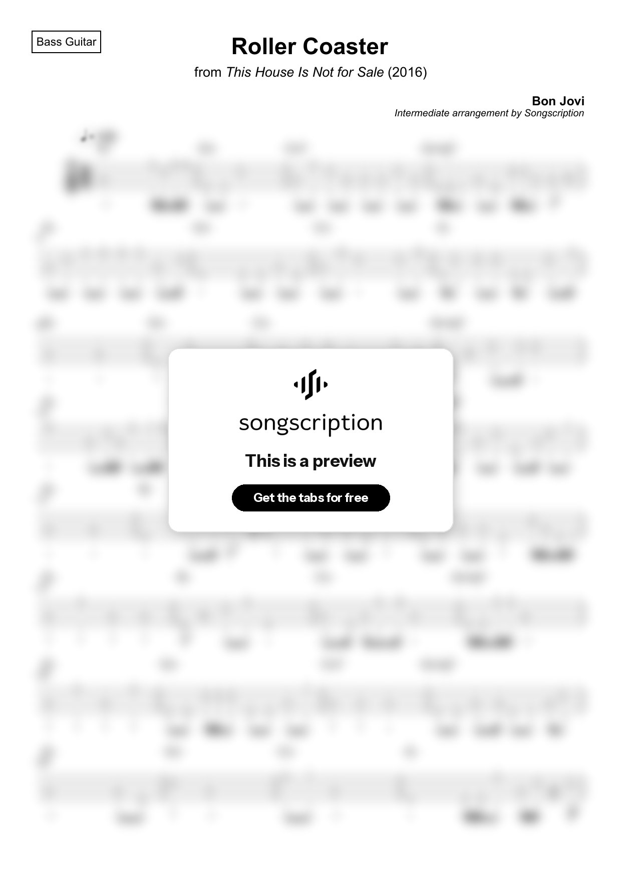 Intermediate Bass Guitar Tabs for "Roller Coaster" by Bon Jovi