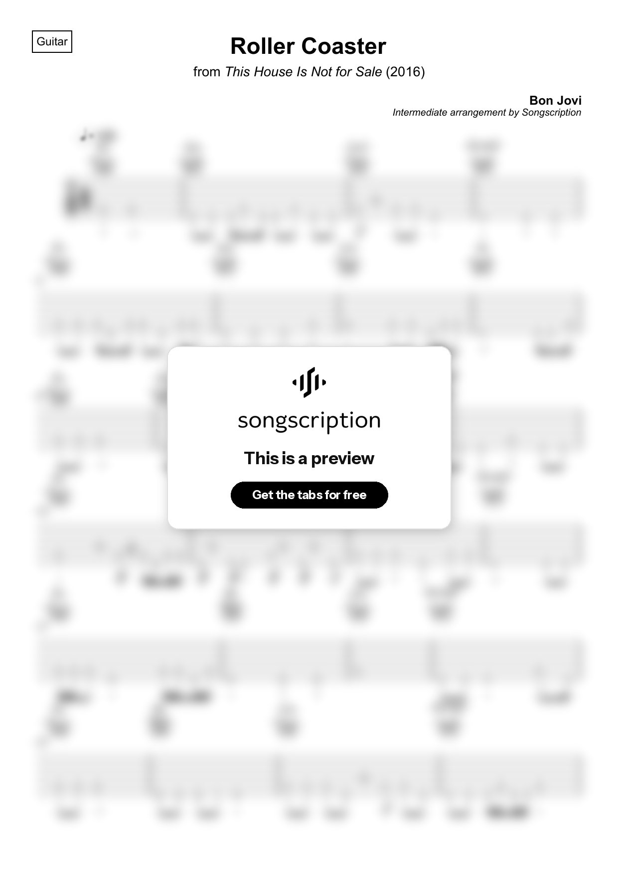 Intermediate Acoustic Guitar Tabs for "Roller Coaster" by Bon Jovi