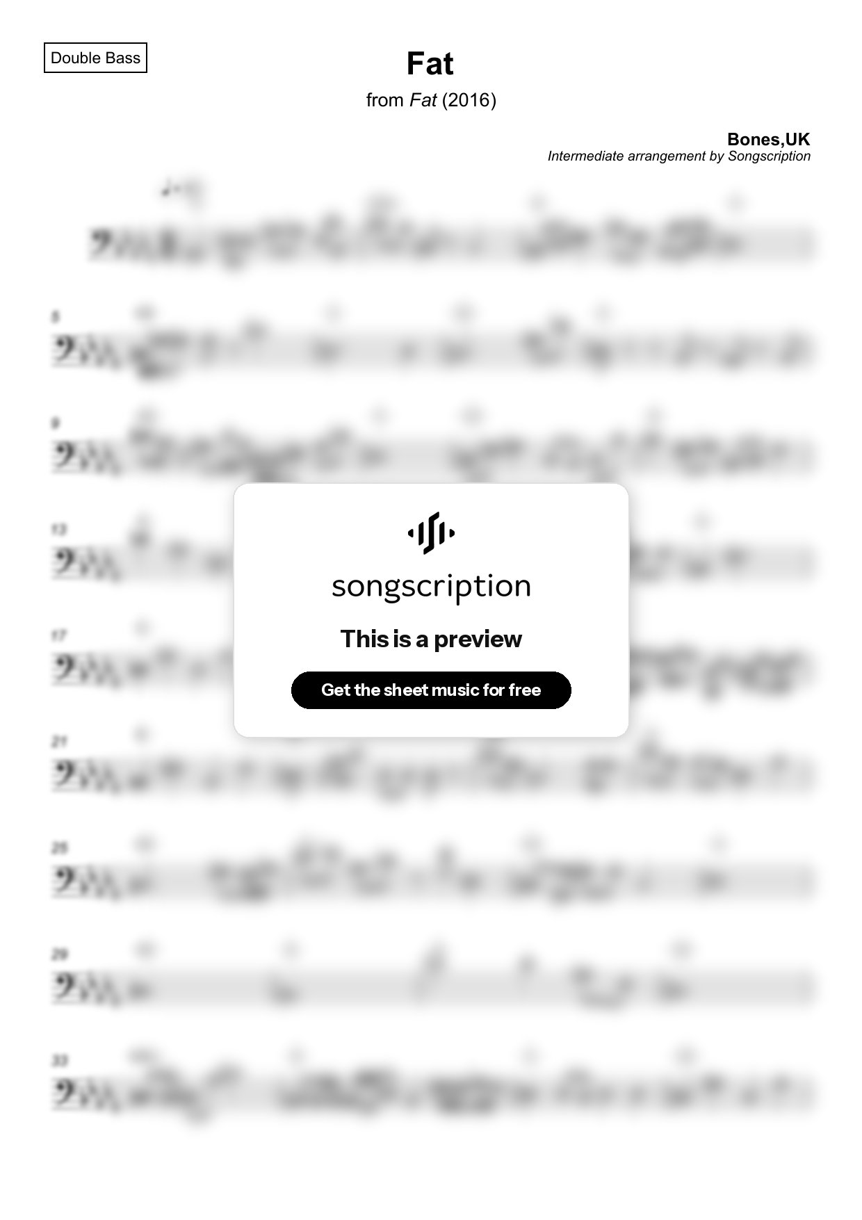 Intermediate Double Bass Sheet Music for "Fat" by Bones,UK