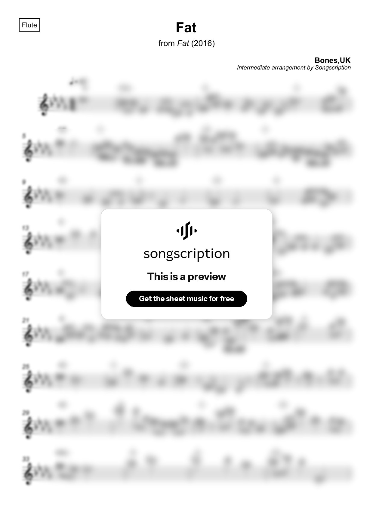 Intermediate Flute Sheet Music for "Fat" by Bones,UK