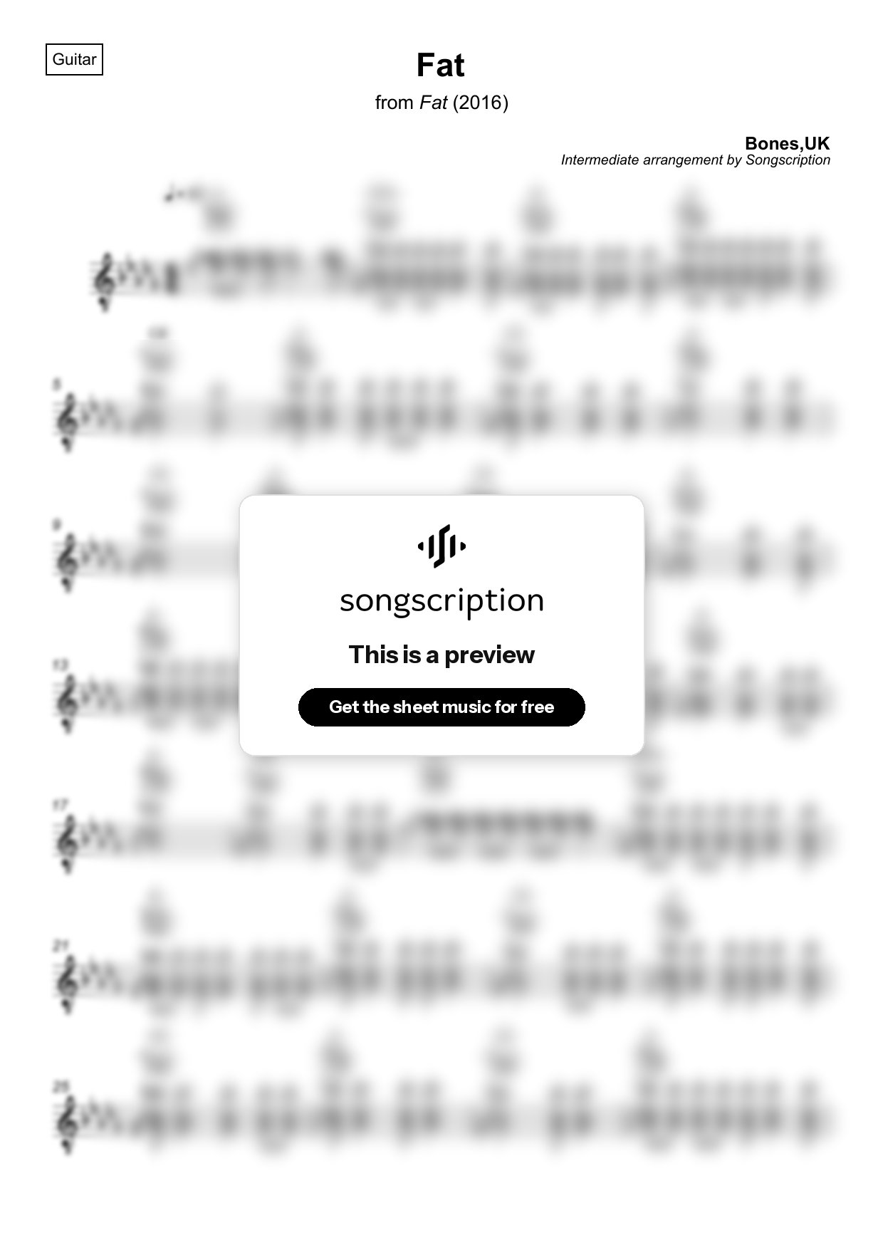 Intermediate Acoustic Guitar Sheet Music for "Fat" by Bones,UK