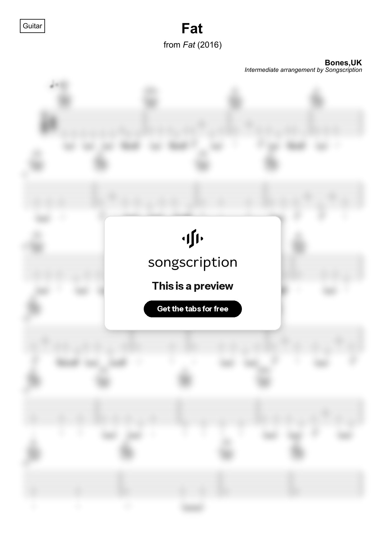 Intermediate Acoustic Guitar Tabs for "Fat" by Bones,UK