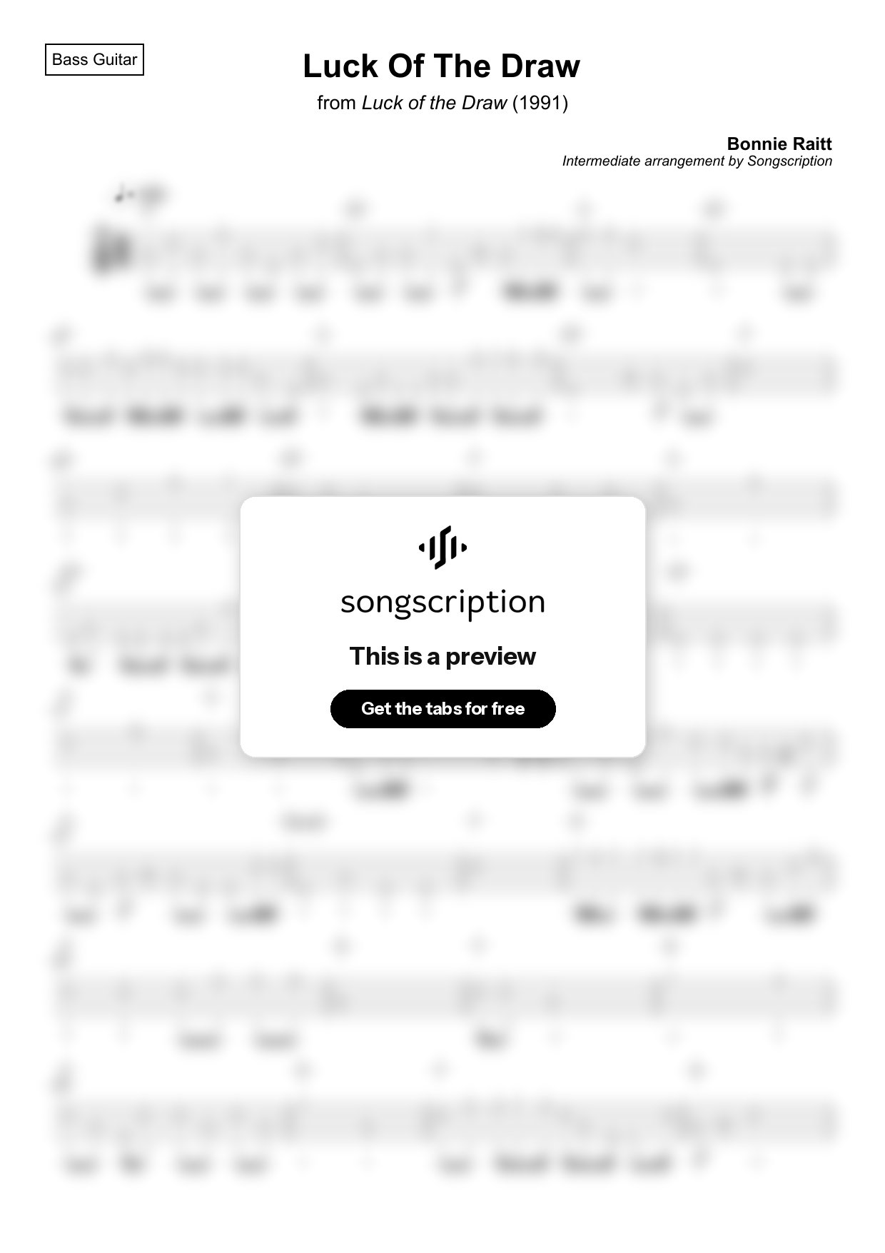 Intermediate Bass Guitar Tabs for "Luck Of The Draw" by Bonnie Raitt