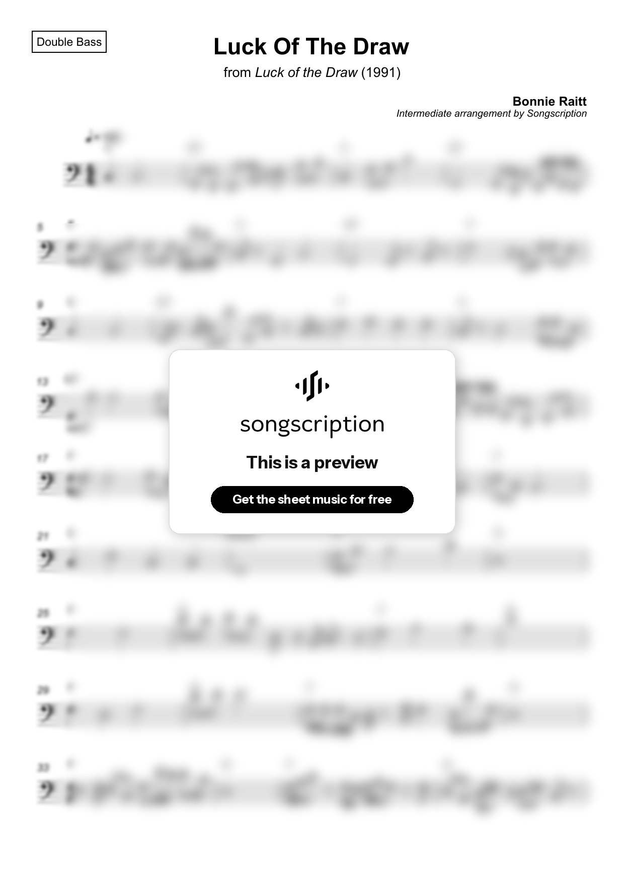 Intermediate Double Bass Sheet Music for "Luck Of The Draw" by Bonnie Raitt
