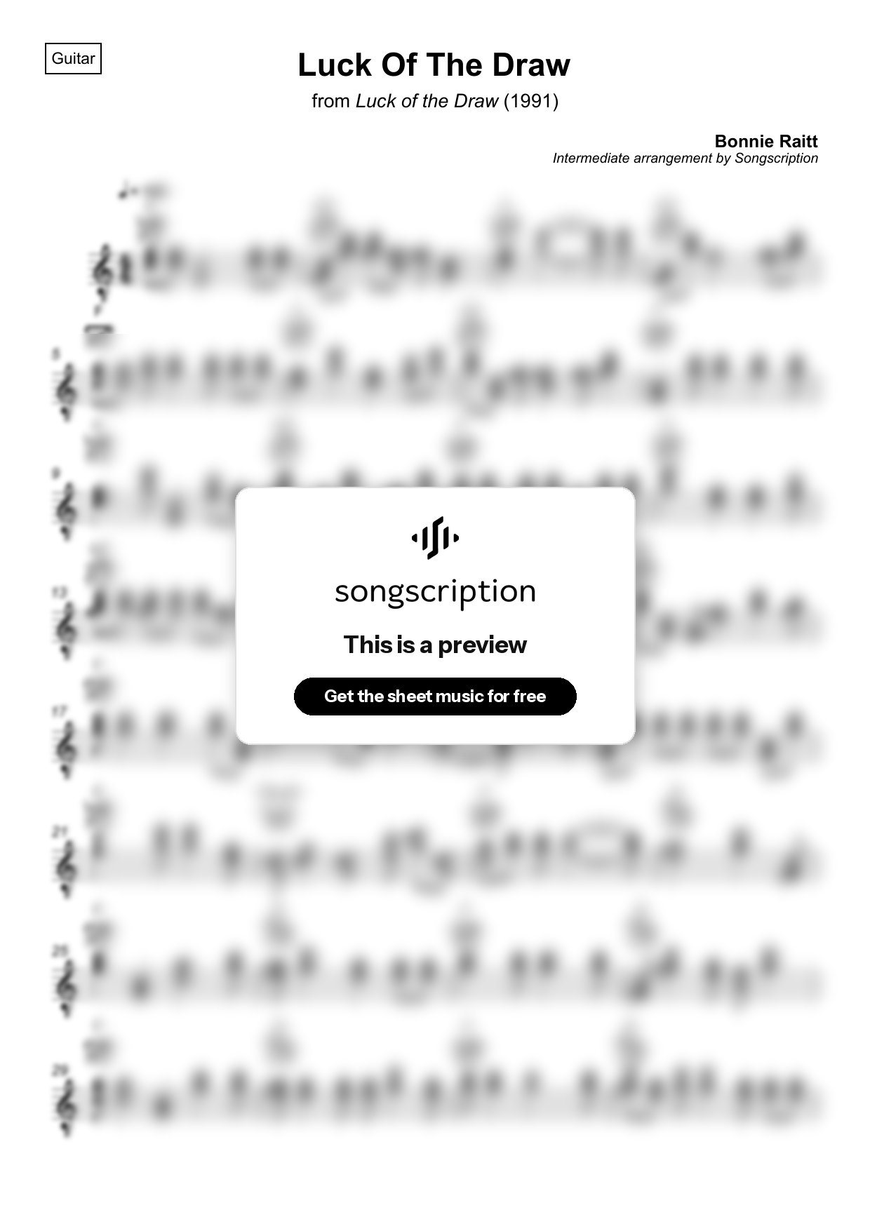 Intermediate Acoustic Guitar Sheet Music for "Luck Of The Draw" by Bonnie Raitt