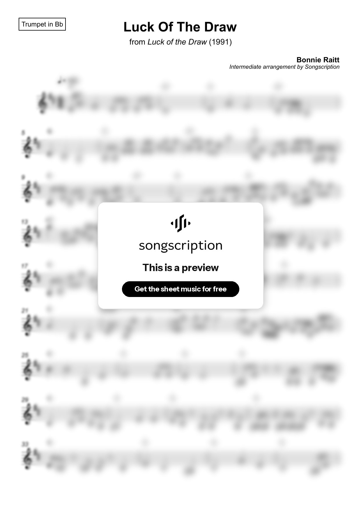Intermediate Trumpet Sheet Music for "Luck Of The Draw" by Bonnie Raitt