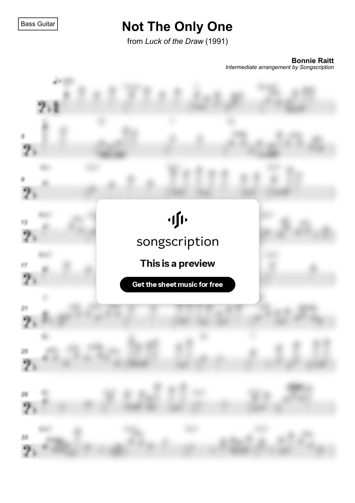 Intermediate Bass Guitar Sheet Music for "Not The Only One" by Bonnie Raitt