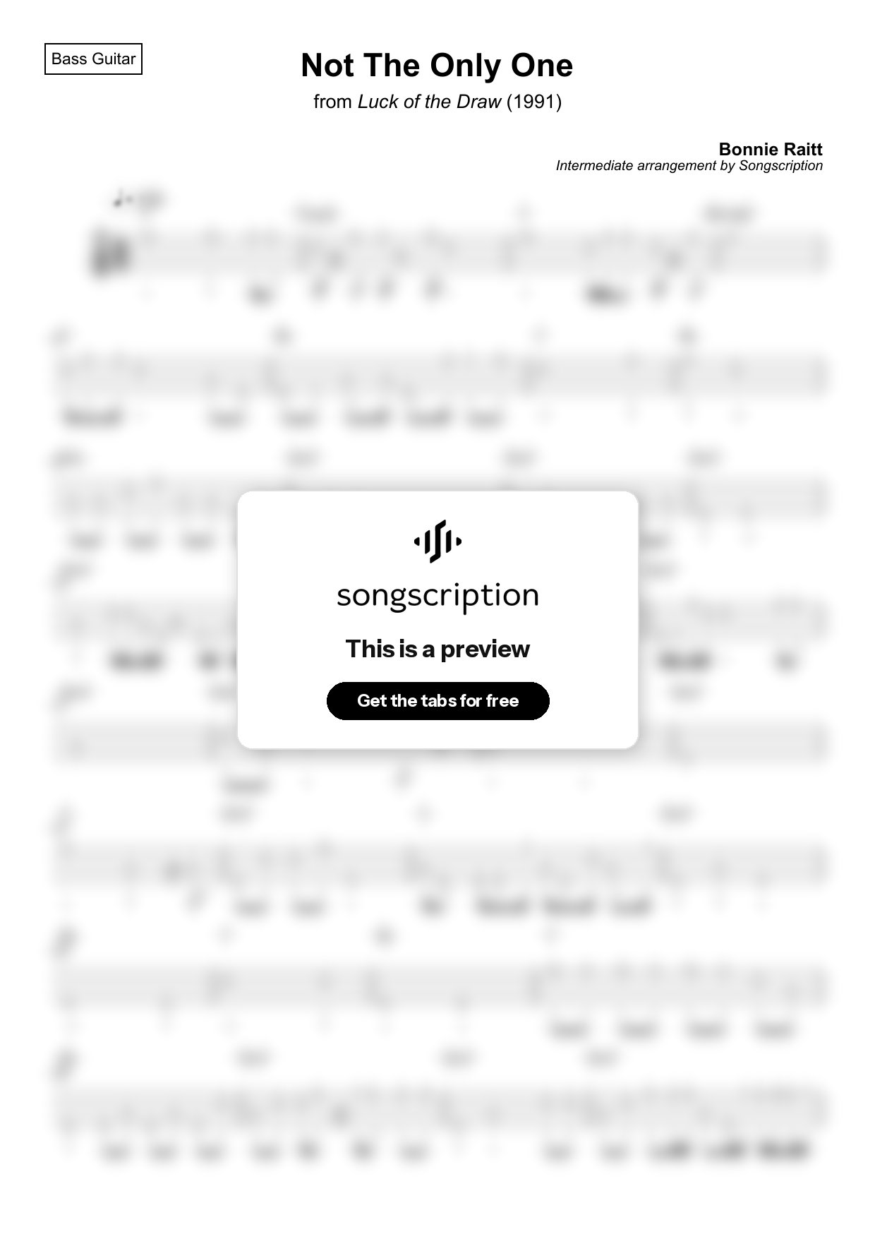 Intermediate Bass Guitar Tabs for "Not The Only One" by Bonnie Raitt