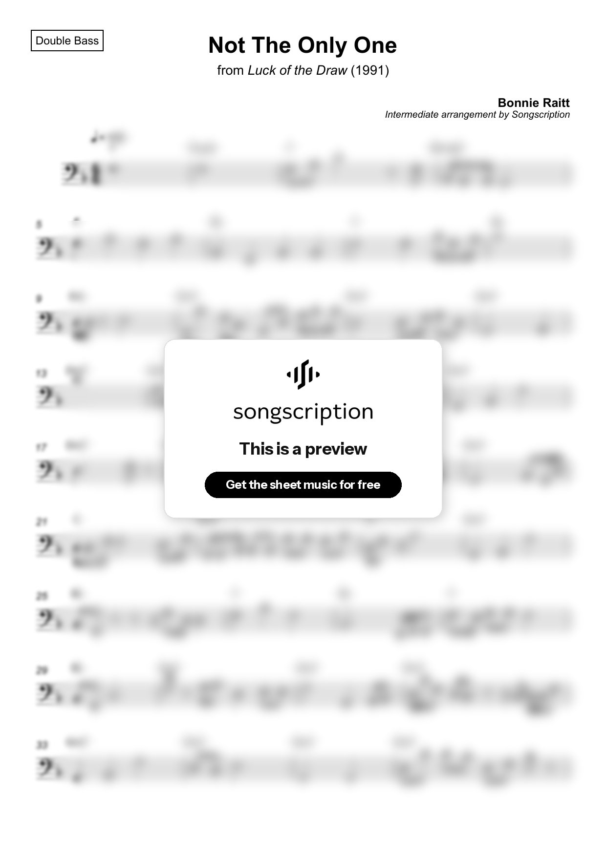 Intermediate Double Bass Sheet Music for "Not The Only One" by Bonnie Raitt