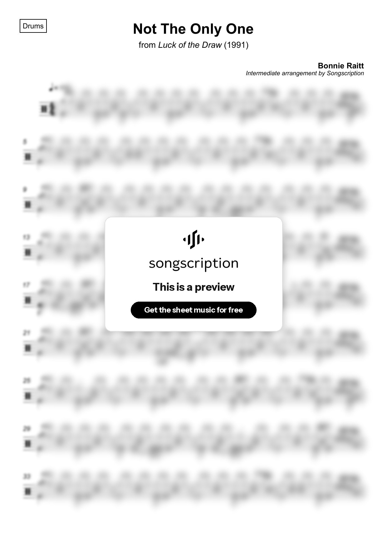 Intermediate Drums Sheet Music for "Not The Only One" by Bonnie Raitt