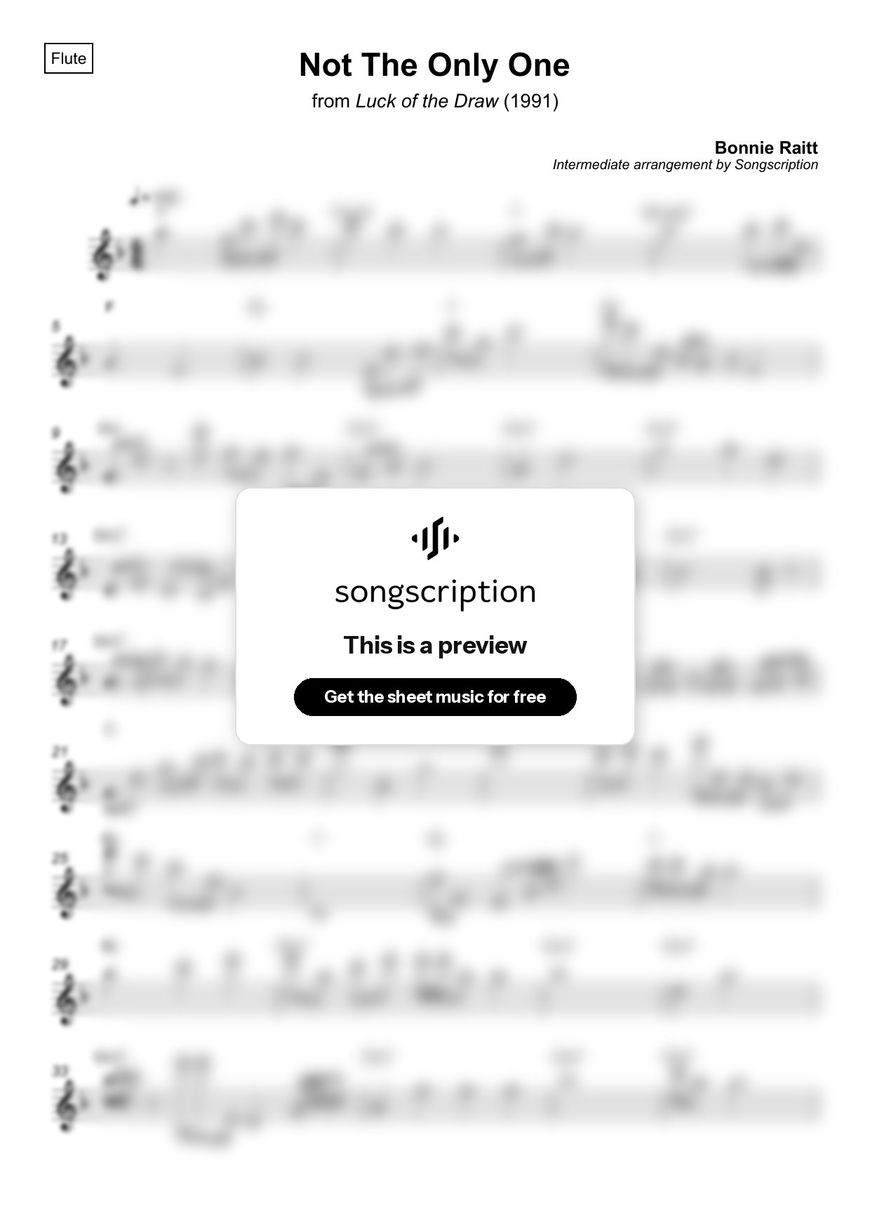 Intermediate Flute Sheet Music for "Not The Only One" by Bonnie Raitt