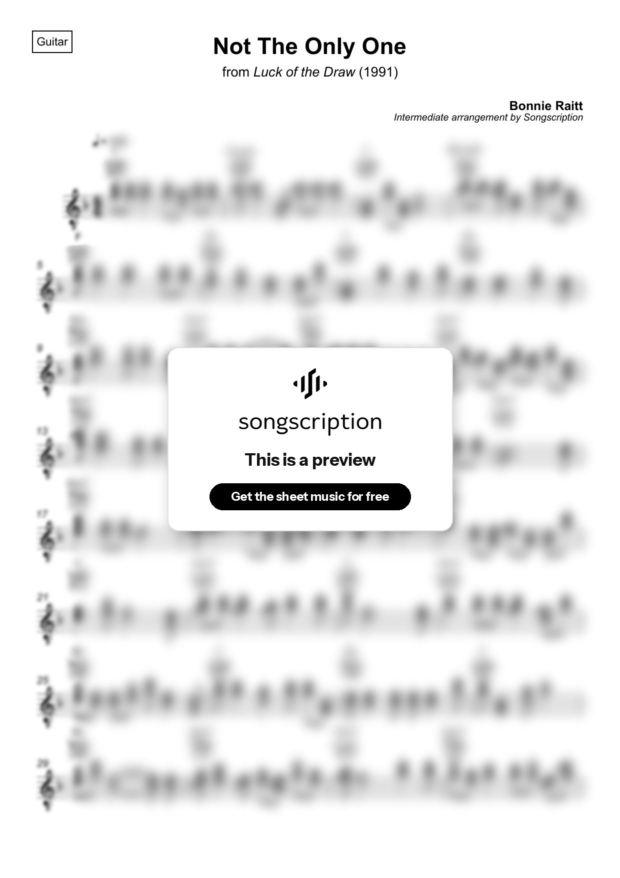 Intermediate Acoustic Guitar Sheet Music for "Not The Only One" by Bonnie Raitt