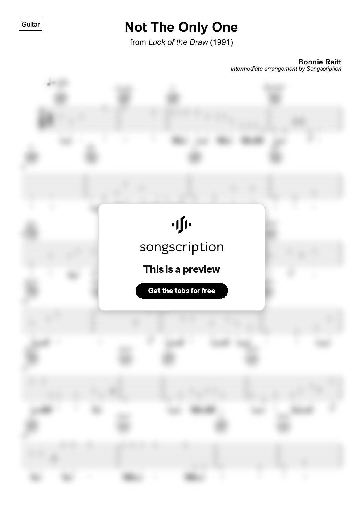 Intermediate Acoustic Guitar Tabs for "Not The Only One" by Bonnie Raitt