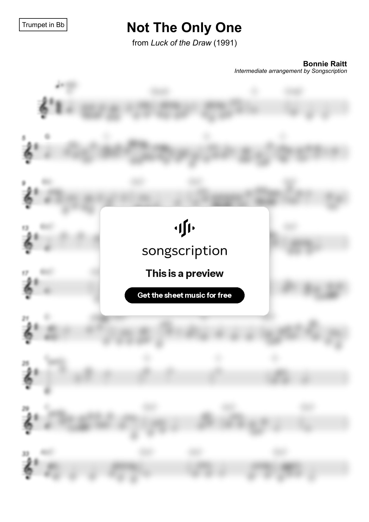 Intermediate Trumpet Sheet Music for "Not The Only One" by Bonnie Raitt