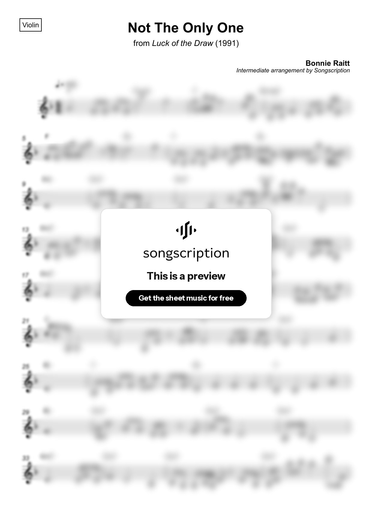 Intermediate Violin Sheet Music for "Not The Only One" by Bonnie Raitt
