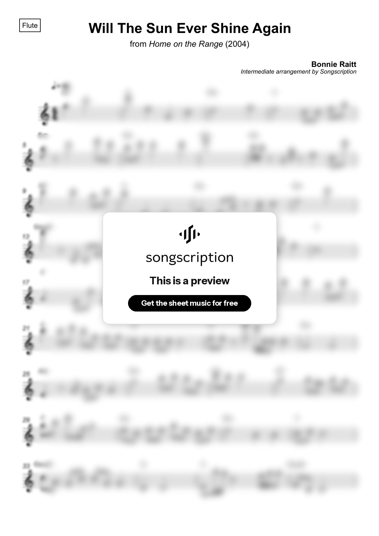 Intermediate Flute Sheet Music for "Will The Sun Ever Shine Again" by Bonnie Raitt