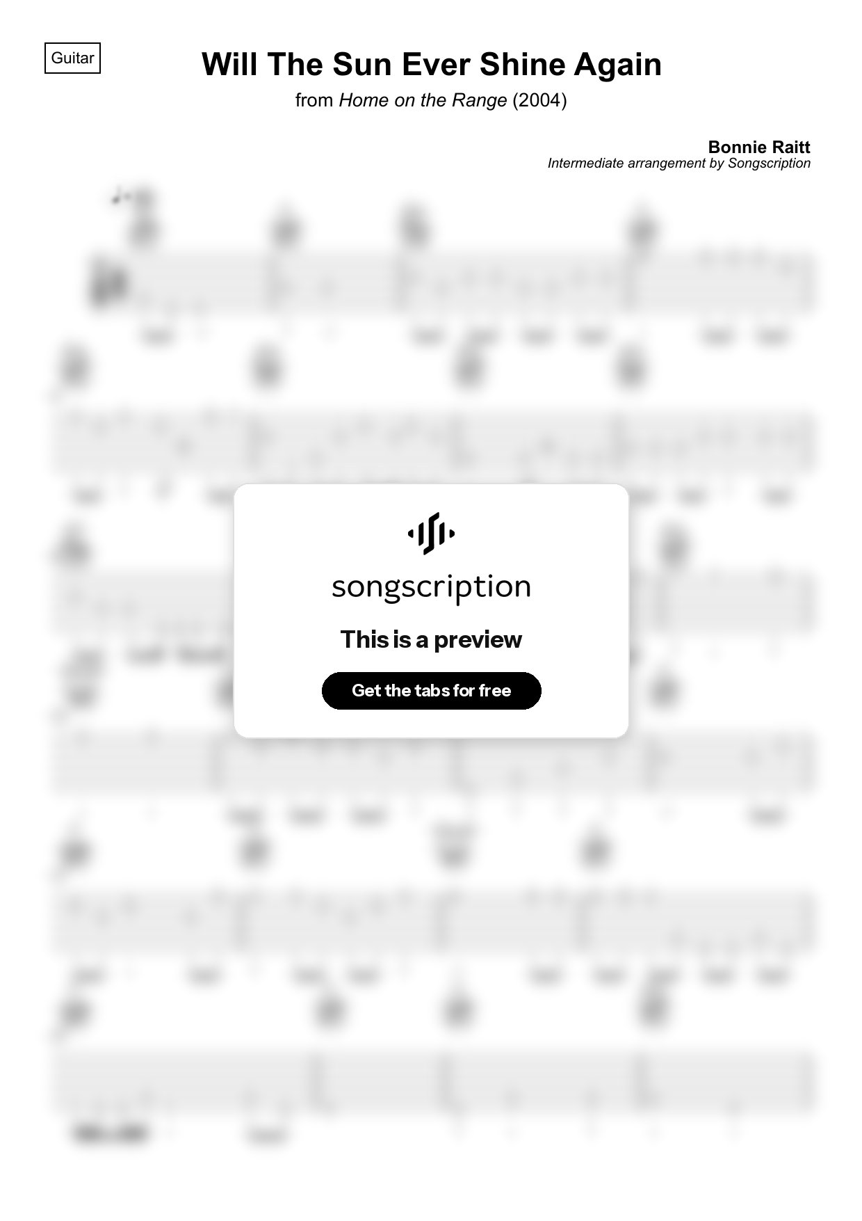 Intermediate Acoustic Guitar Tabs for "Will The Sun Ever Shine Again" by Bonnie Raitt
