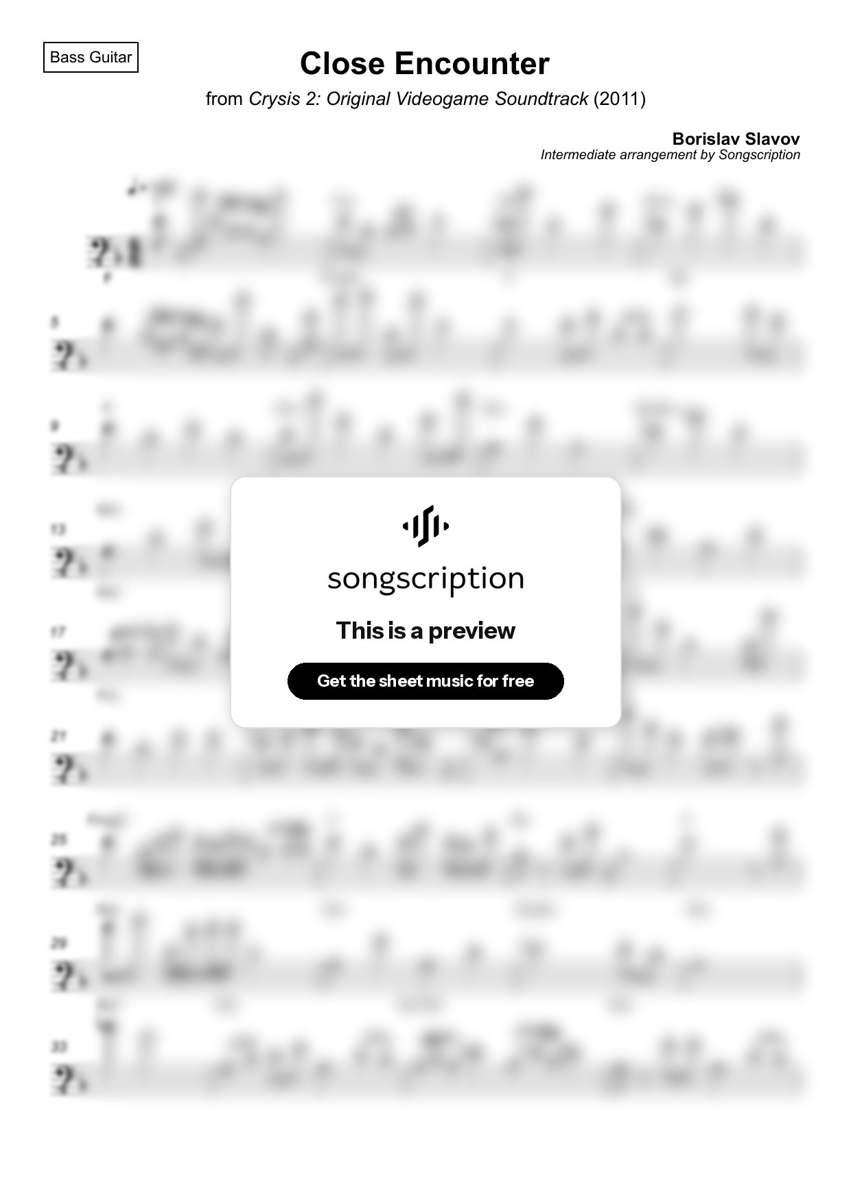 Intermediate Bass Guitar Sheet Music for "Close Encounter" by Borislav Slavov