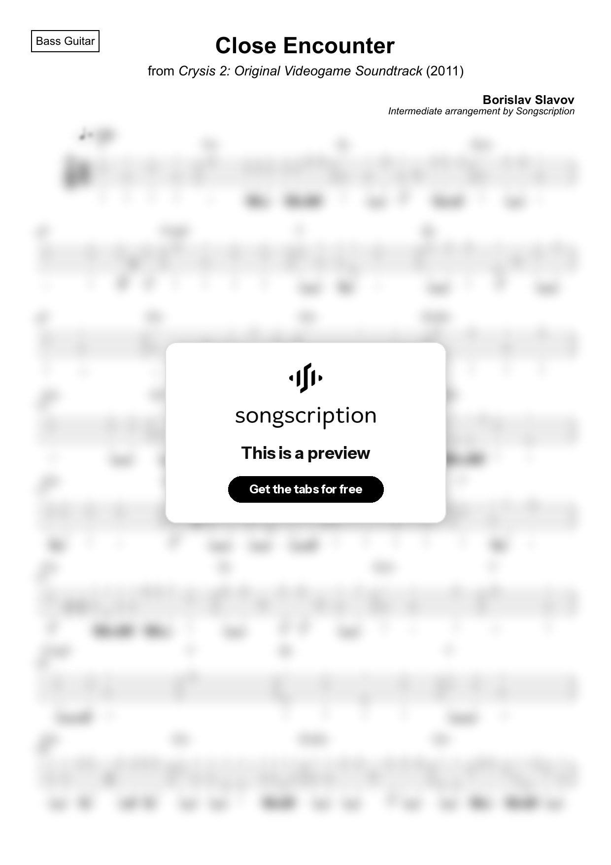 Intermediate Bass Guitar Tabs for "Close Encounter" by Borislav Slavov