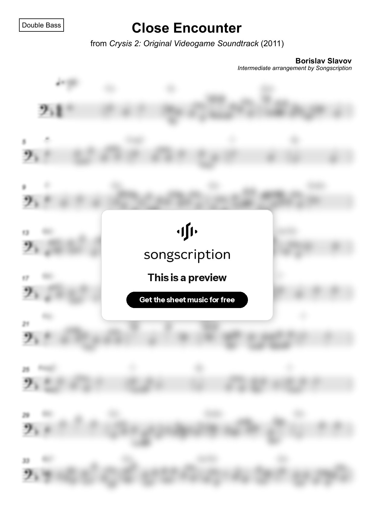 Intermediate Double Bass Sheet Music for "Close Encounter" by Borislav Slavov