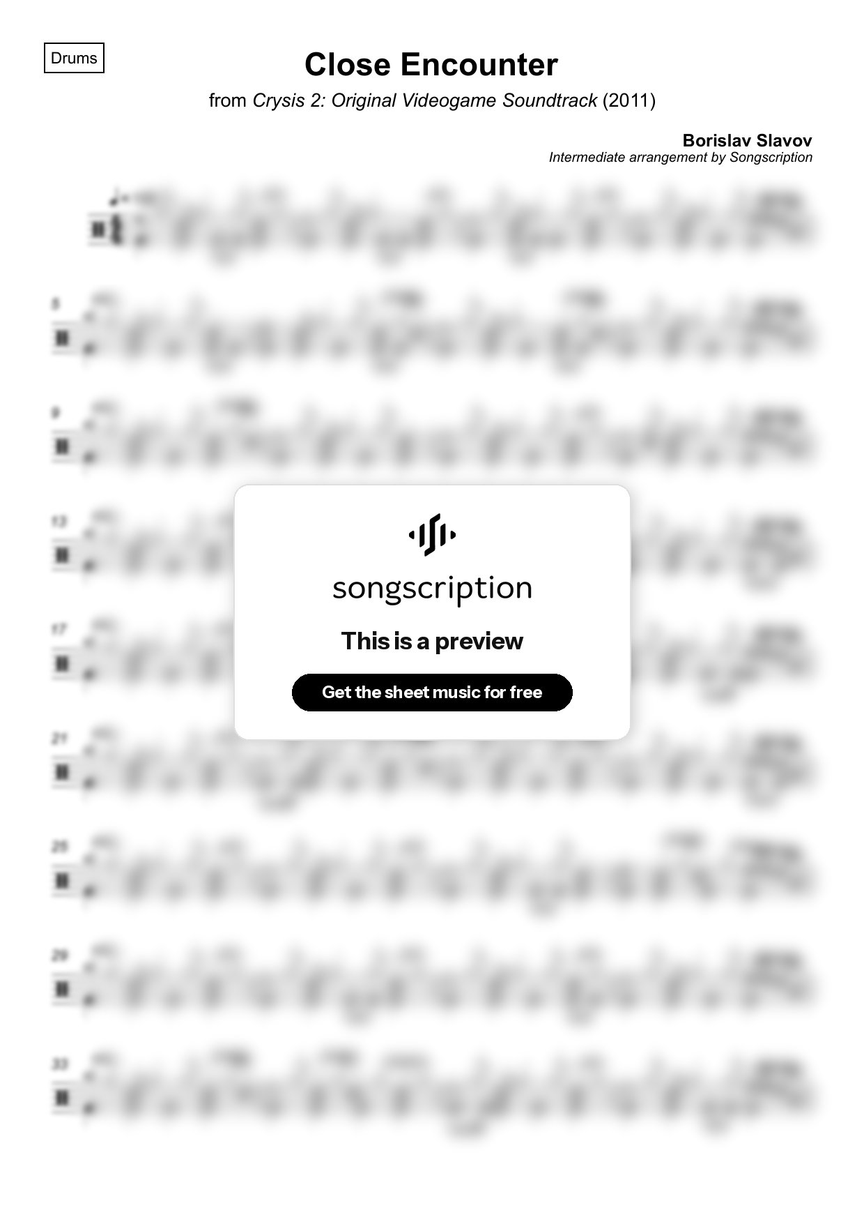 Intermediate Drums Sheet Music for "Close Encounter" by Borislav Slavov