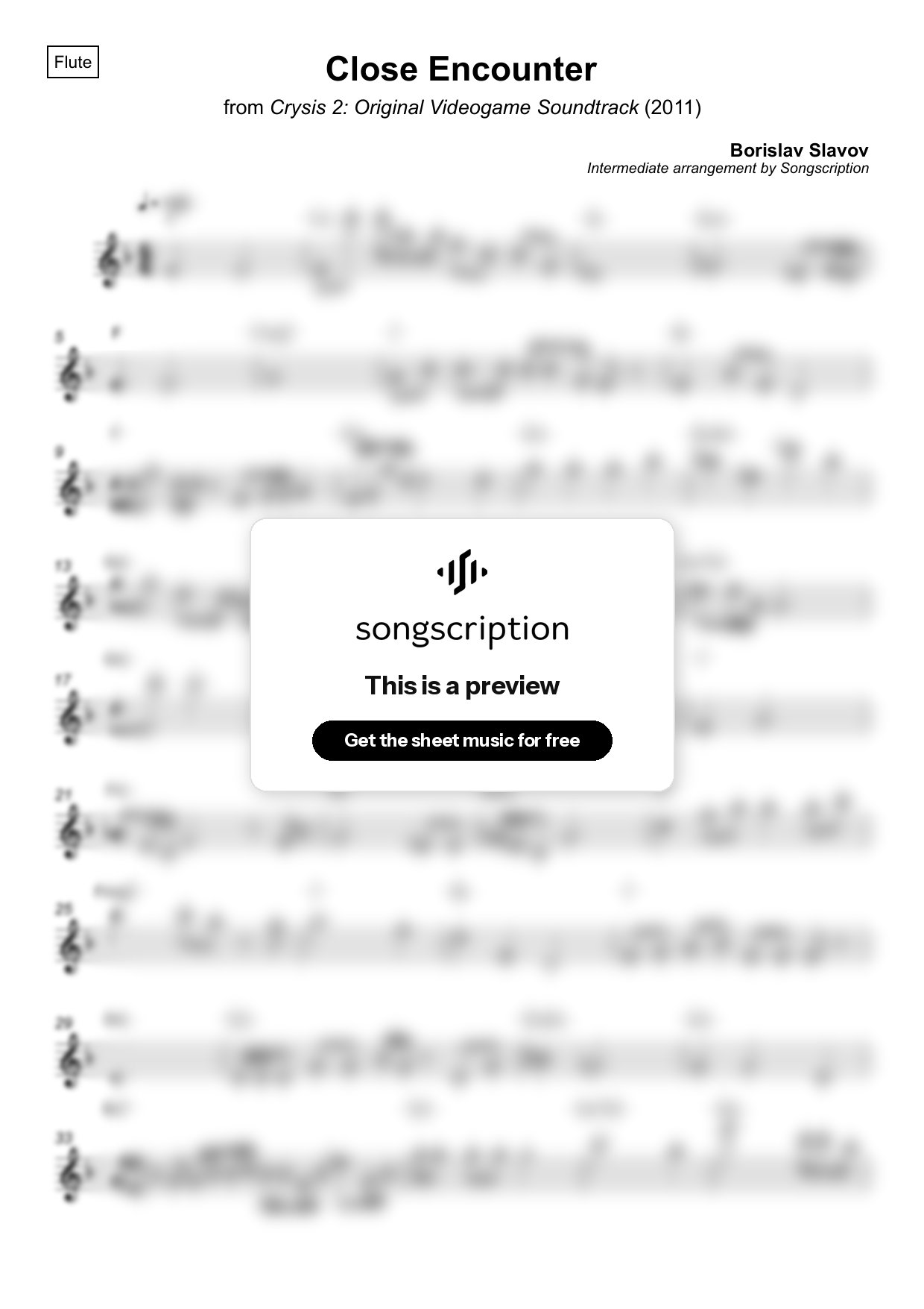 Intermediate Flute Sheet Music for "Close Encounter" by Borislav Slavov