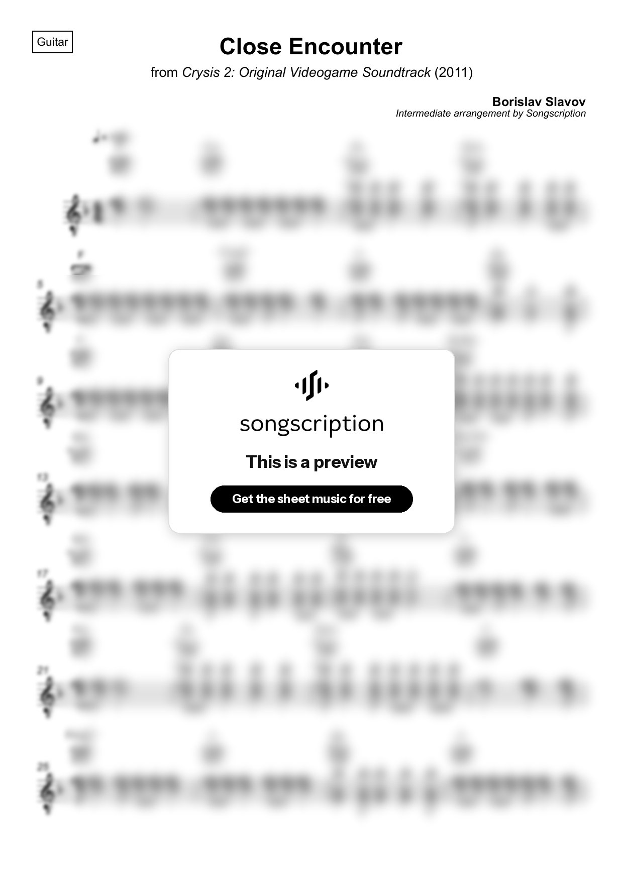 Intermediate Acoustic Guitar Sheet Music for "Close Encounter" by Borislav Slavov