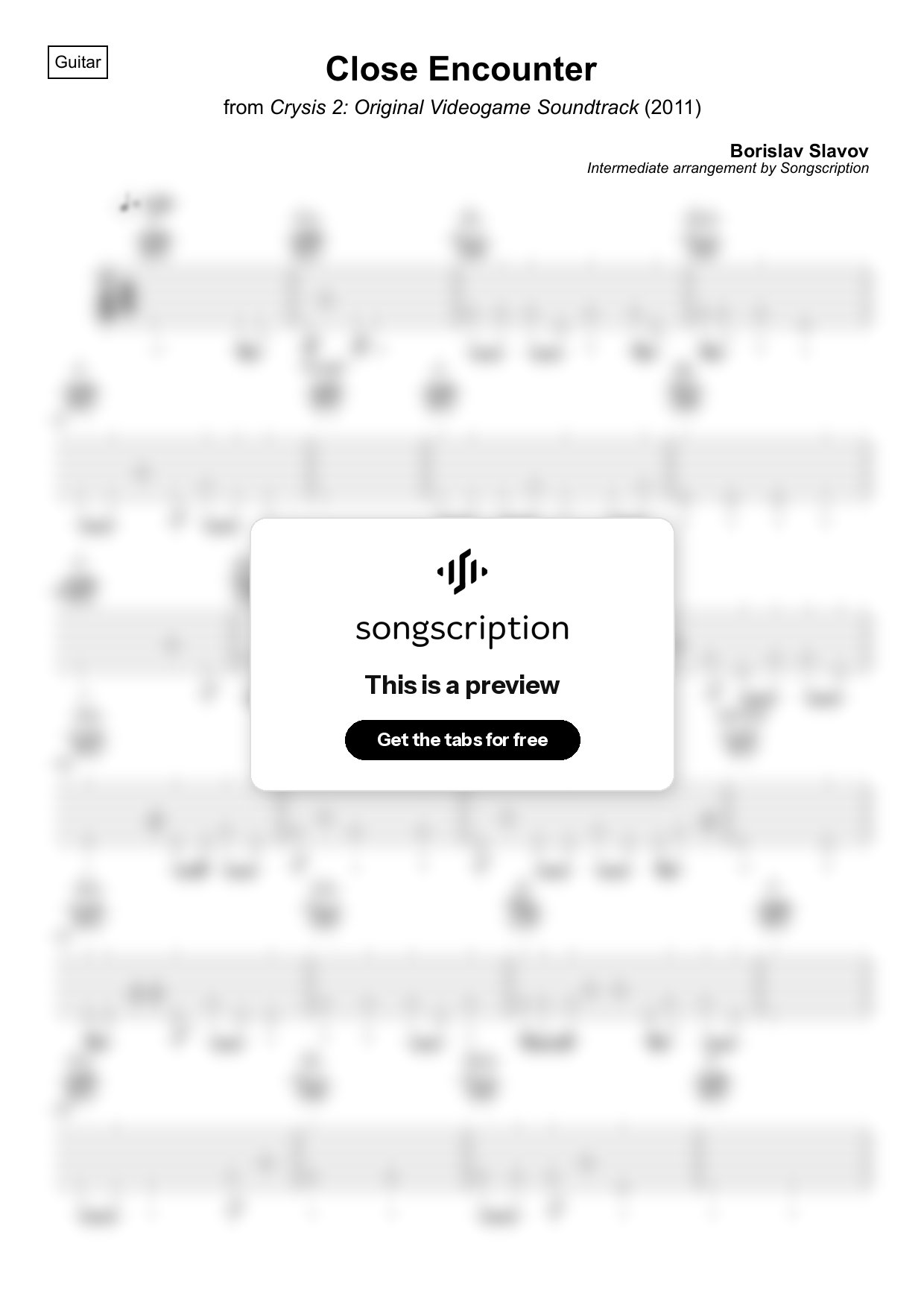 Intermediate Acoustic Guitar Tabs for "Close Encounter" by Borislav Slavov