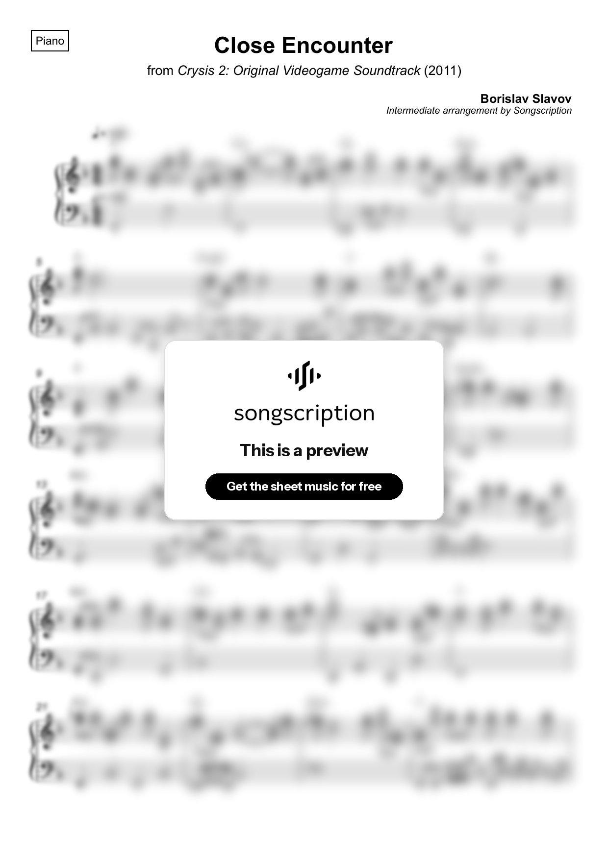 Intermediate Piano Sheet Music for "Close Encounter" by Borislav Slavov