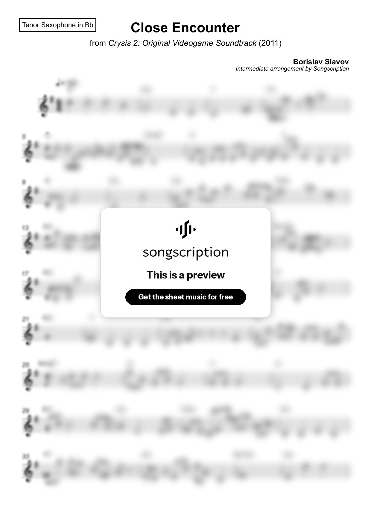 Intermediate Tenor Sax Sheet Music for "Close Encounter" by Borislav Slavov