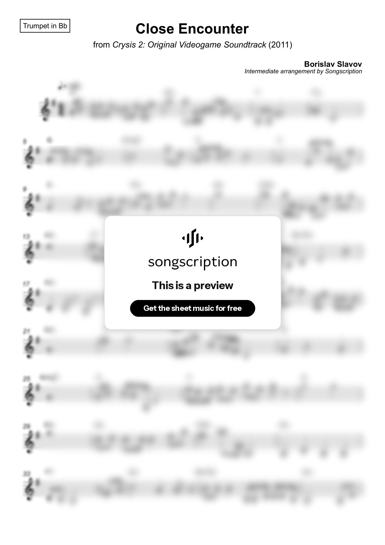 Intermediate Trumpet Sheet Music for "Close Encounter" by Borislav Slavov
