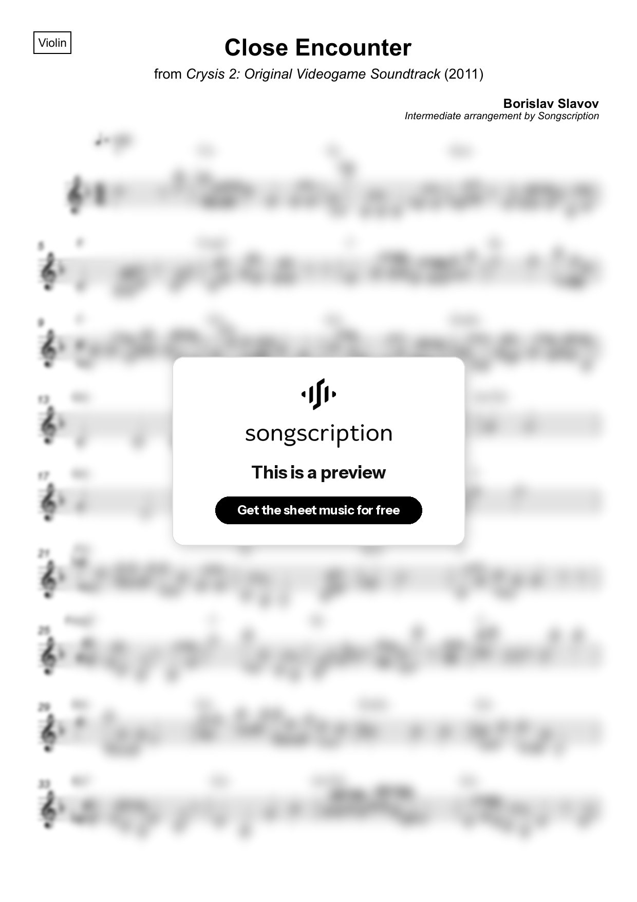 Intermediate Violin Sheet Music for "Close Encounter" by Borislav Slavov