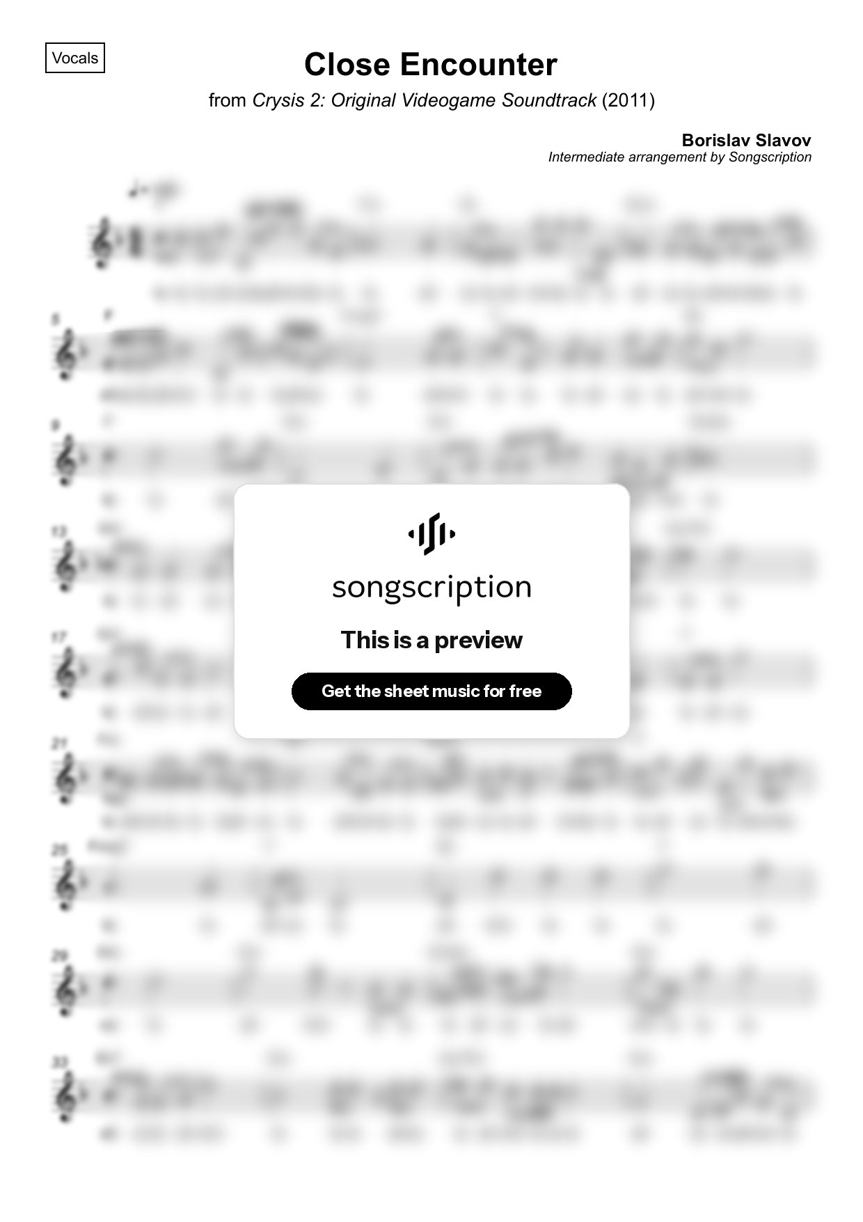 Intermediate Vocals Sheet Music for "Close Encounter" by Borislav Slavov