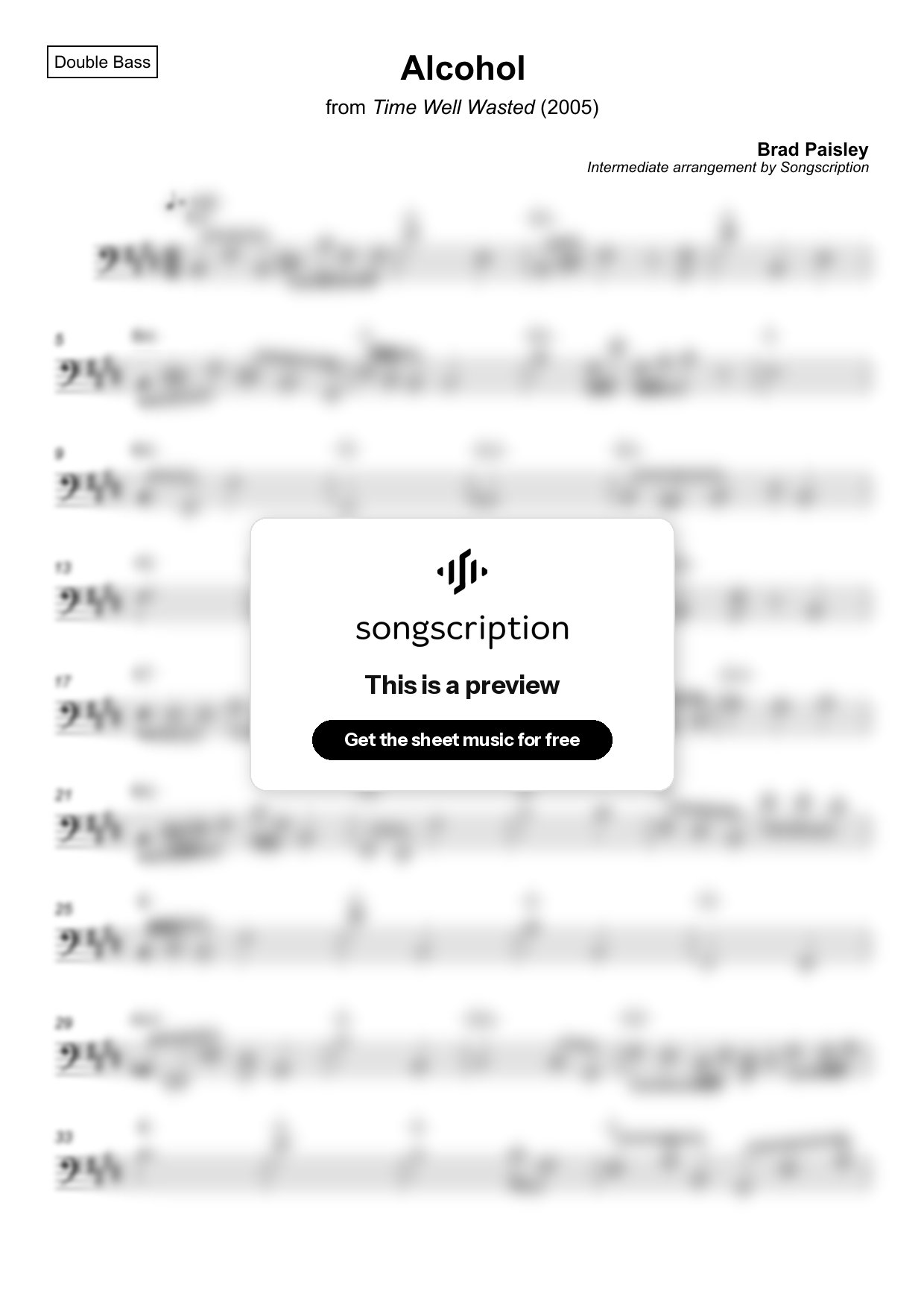 Intermediate Double Bass Sheet Music for "Alcohol" by Brad Paisley