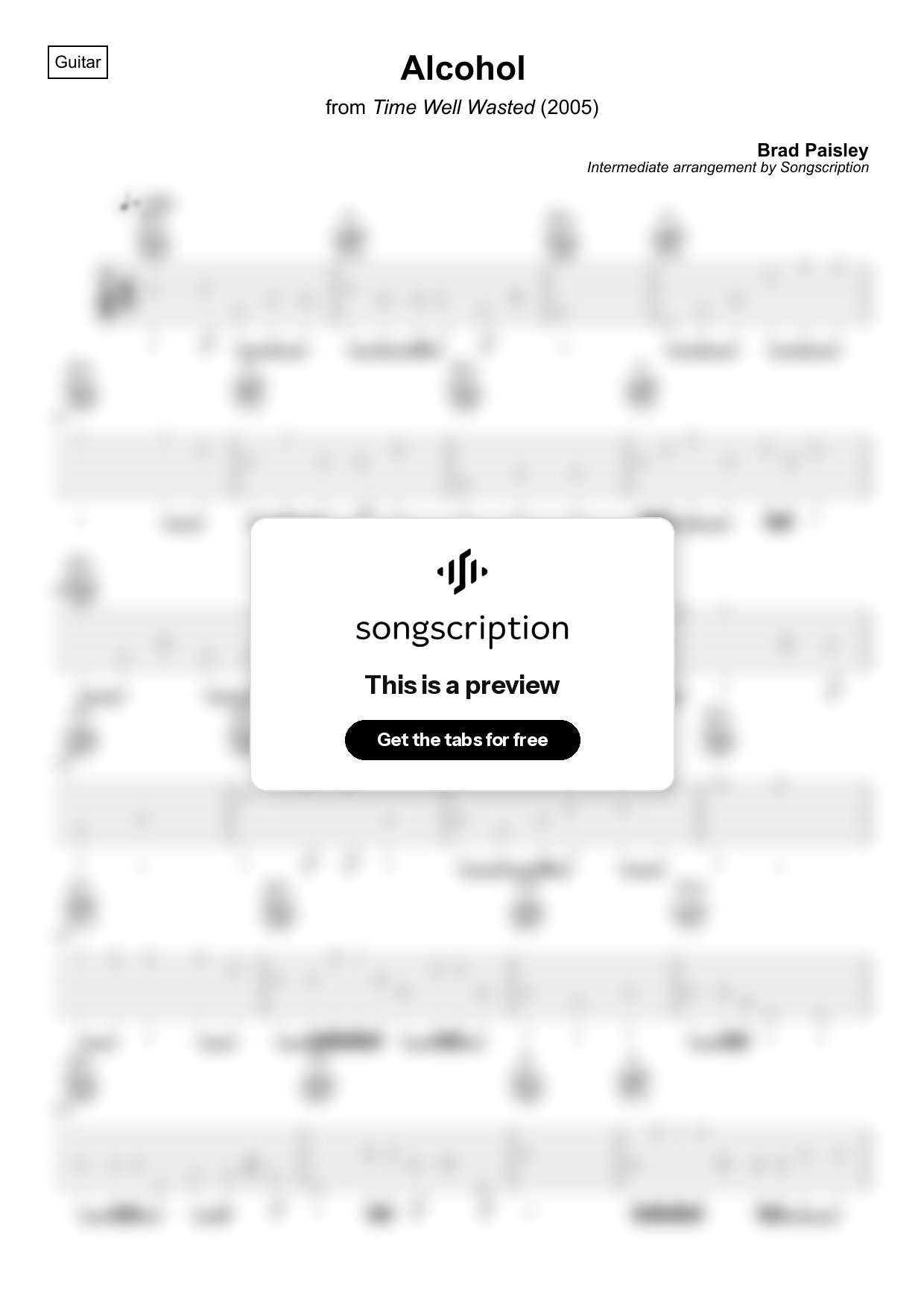 Intermediate Acoustic Guitar Tabs for "Alcohol" by Brad Paisley