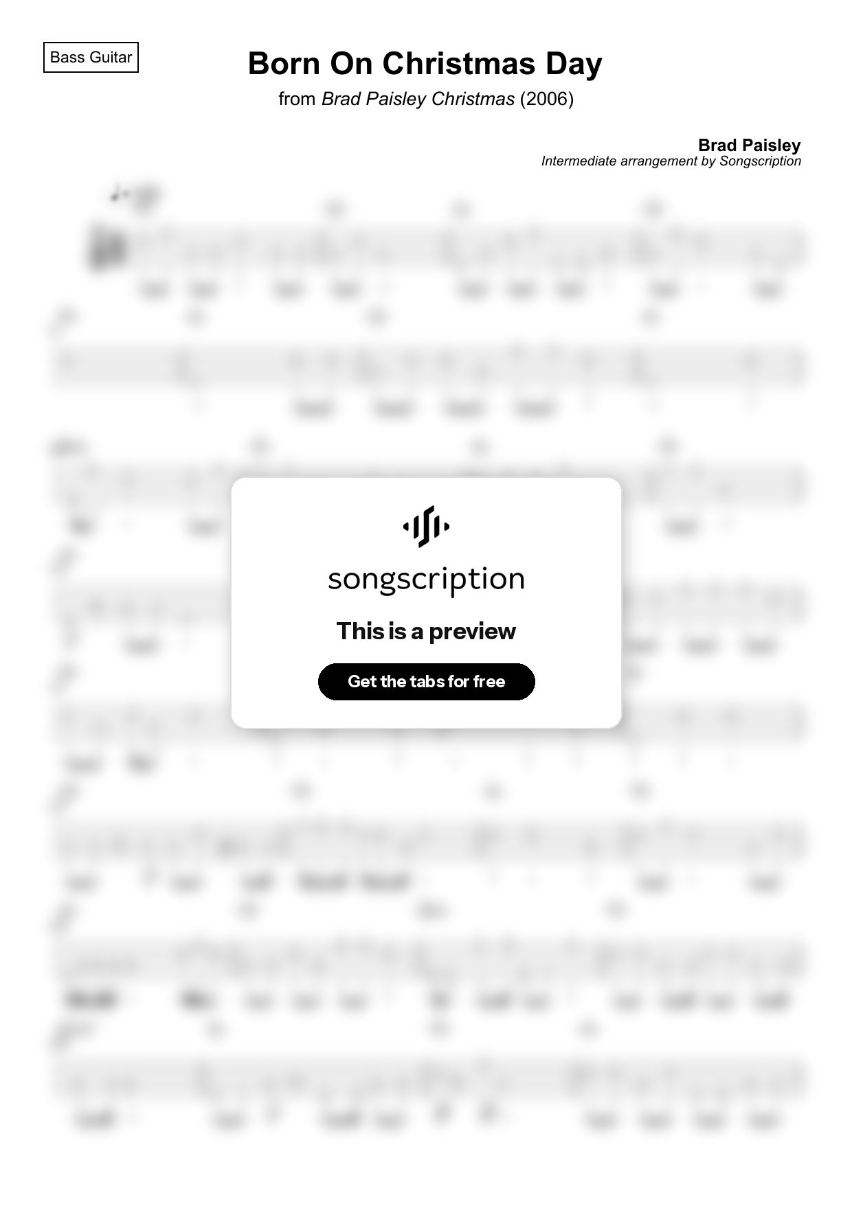 Intermediate Bass Guitar Tabs for "Born On Christmas Day" by Brad Paisley