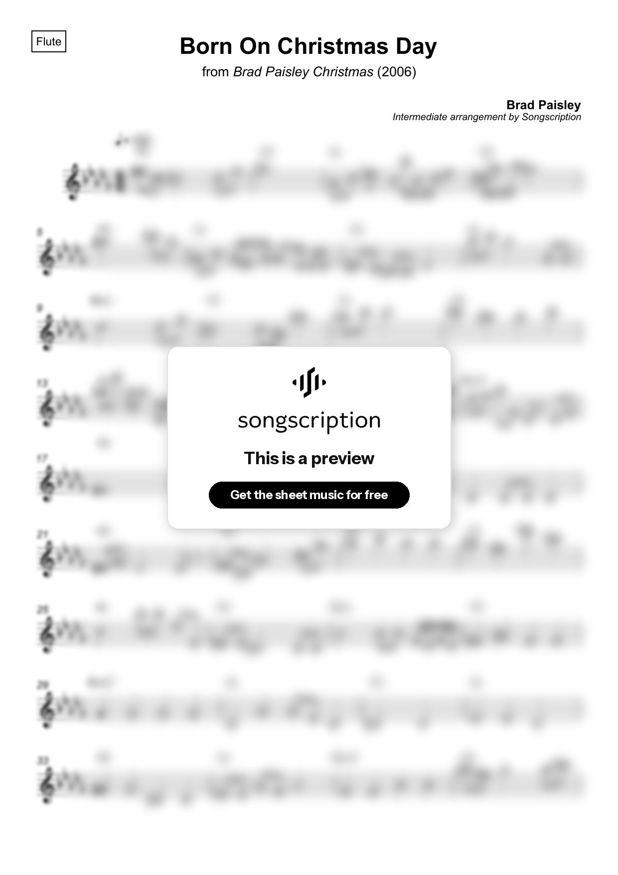 Intermediate Flute Sheet Music for "Born On Christmas Day" by Brad Paisley