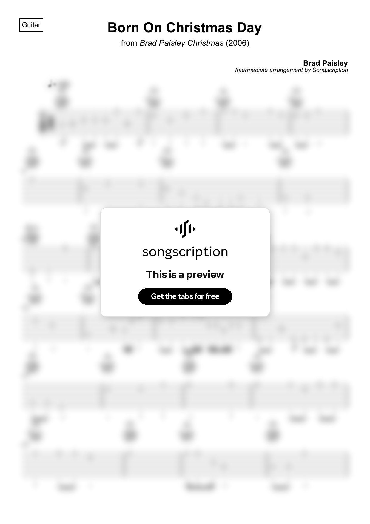 Intermediate Acoustic Guitar Tabs for "Born On Christmas Day" by Brad Paisley