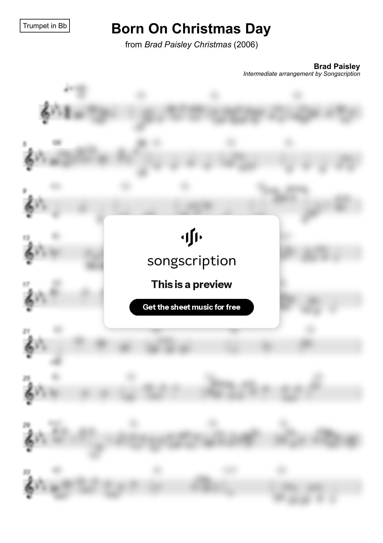 Intermediate Trumpet Sheet Music for "Born On Christmas Day" by Brad Paisley
