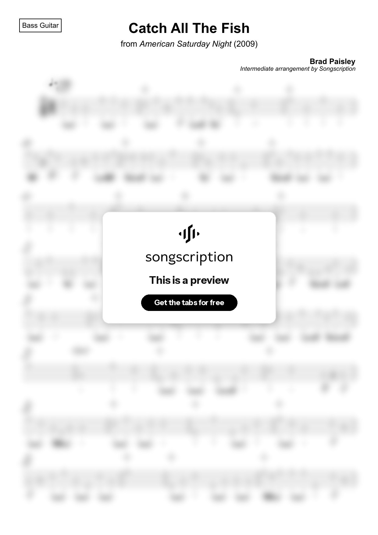 Intermediate Bass Guitar Tabs for "Catch All The Fish" by Brad Paisley