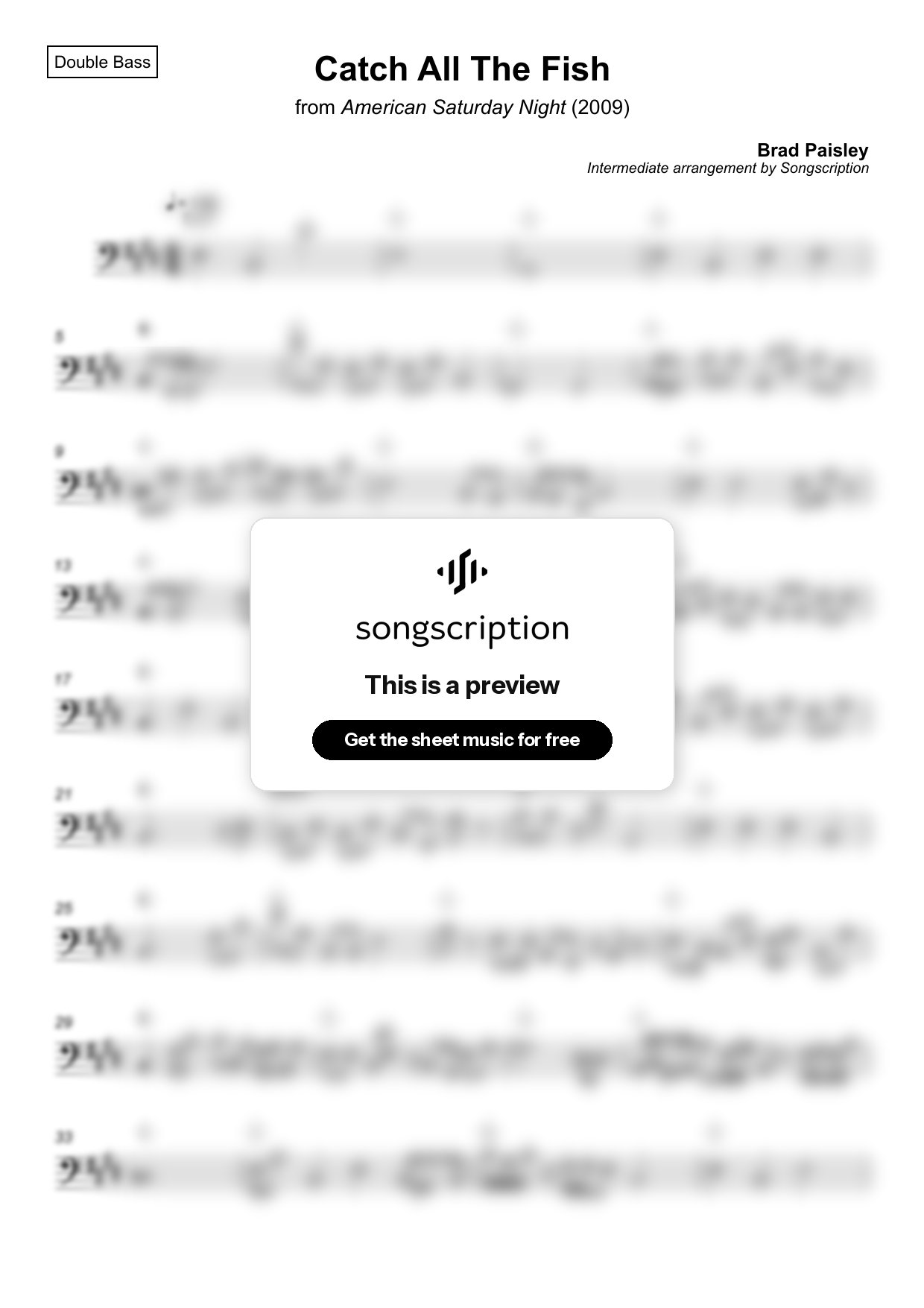 Intermediate Double Bass Sheet Music for "Catch All The Fish" by Brad Paisley