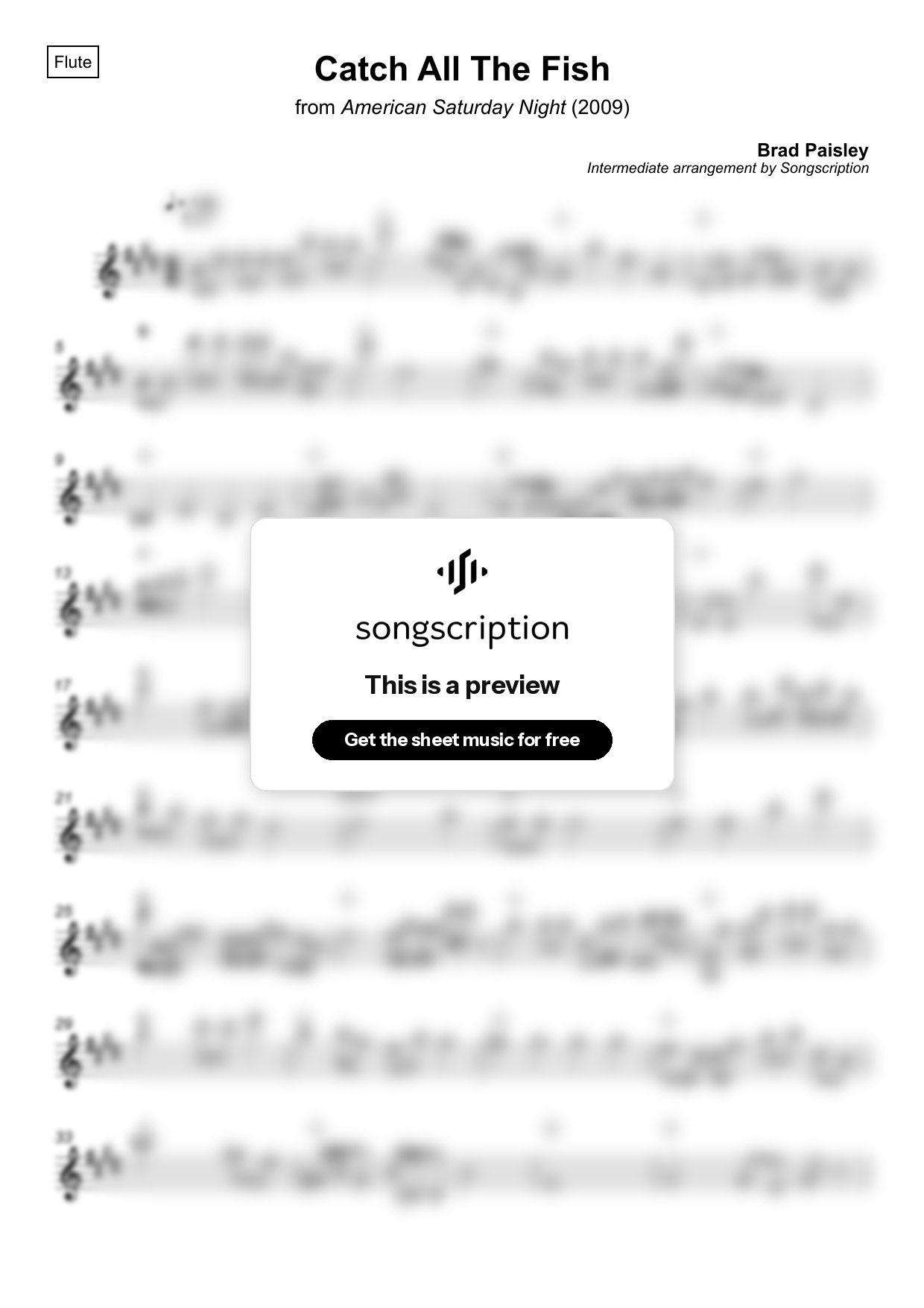 Intermediate Flute Sheet Music for "Catch All The Fish" by Brad Paisley