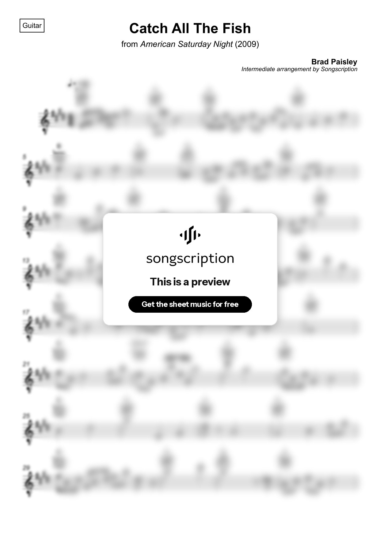 Intermediate Acoustic Guitar Sheet Music for "Catch All The Fish" by Brad Paisley