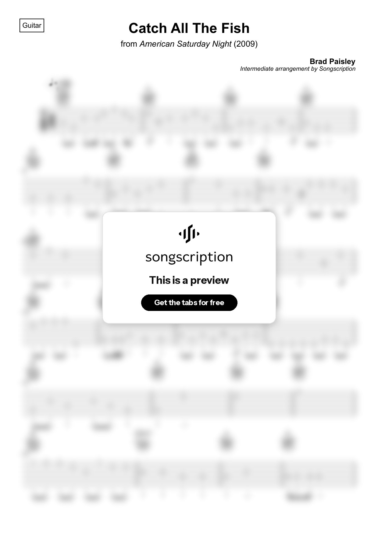Intermediate Acoustic Guitar Tabs for "Catch All The Fish" by Brad Paisley