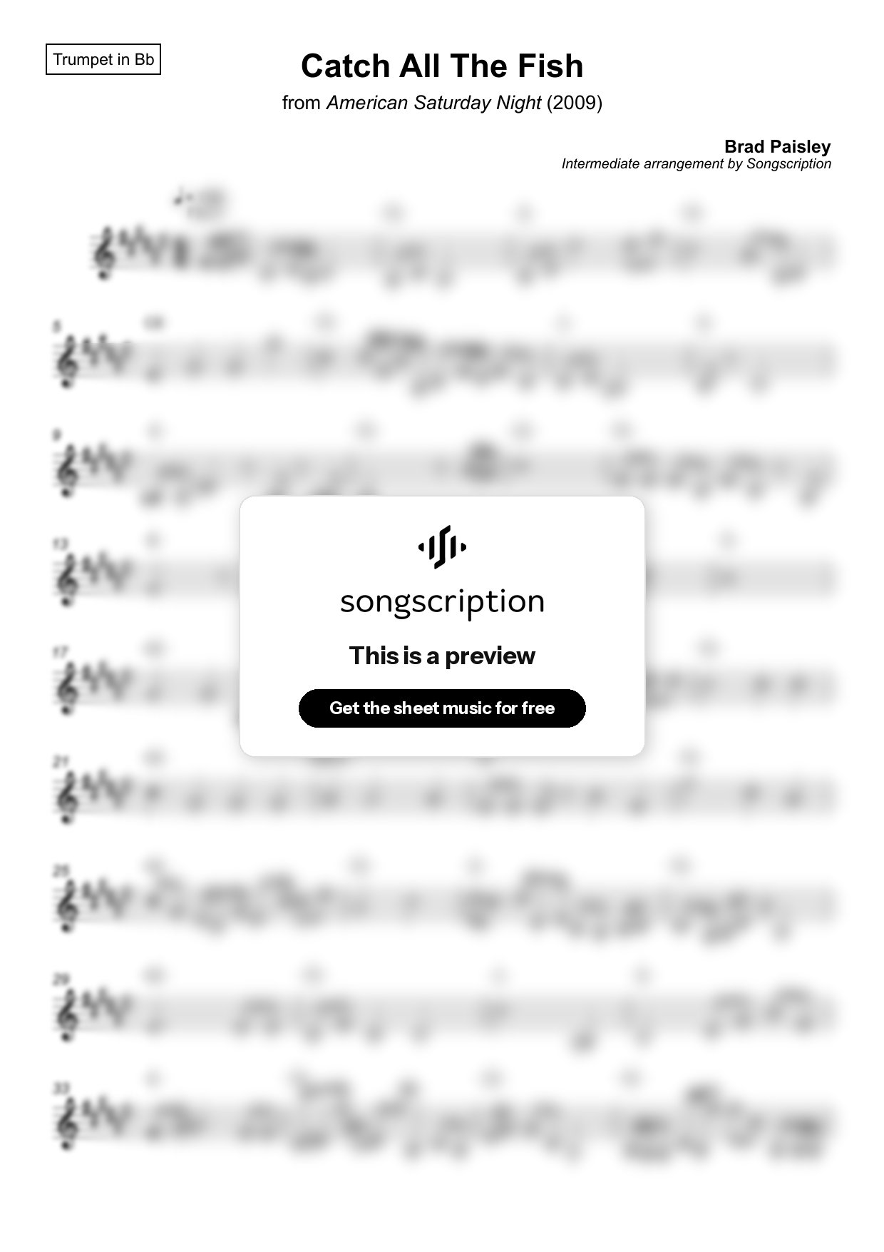 Intermediate Trumpet Sheet Music for "Catch All The Fish" by Brad Paisley