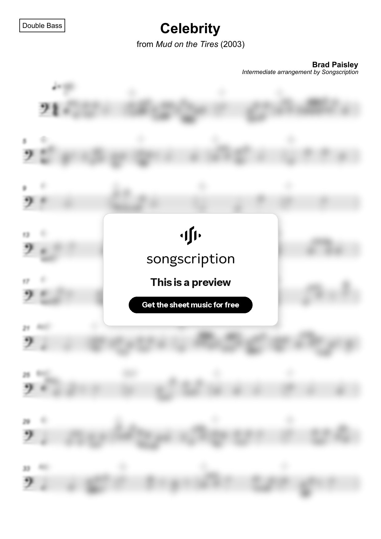 Intermediate Double Bass Sheet Music for "Celebrity" by Brad Paisley