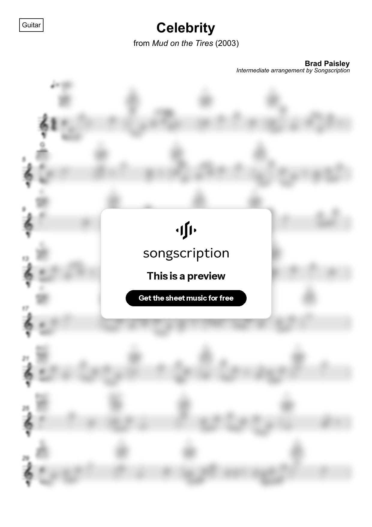 Intermediate Acoustic Guitar Sheet Music for "Celebrity" by Brad Paisley