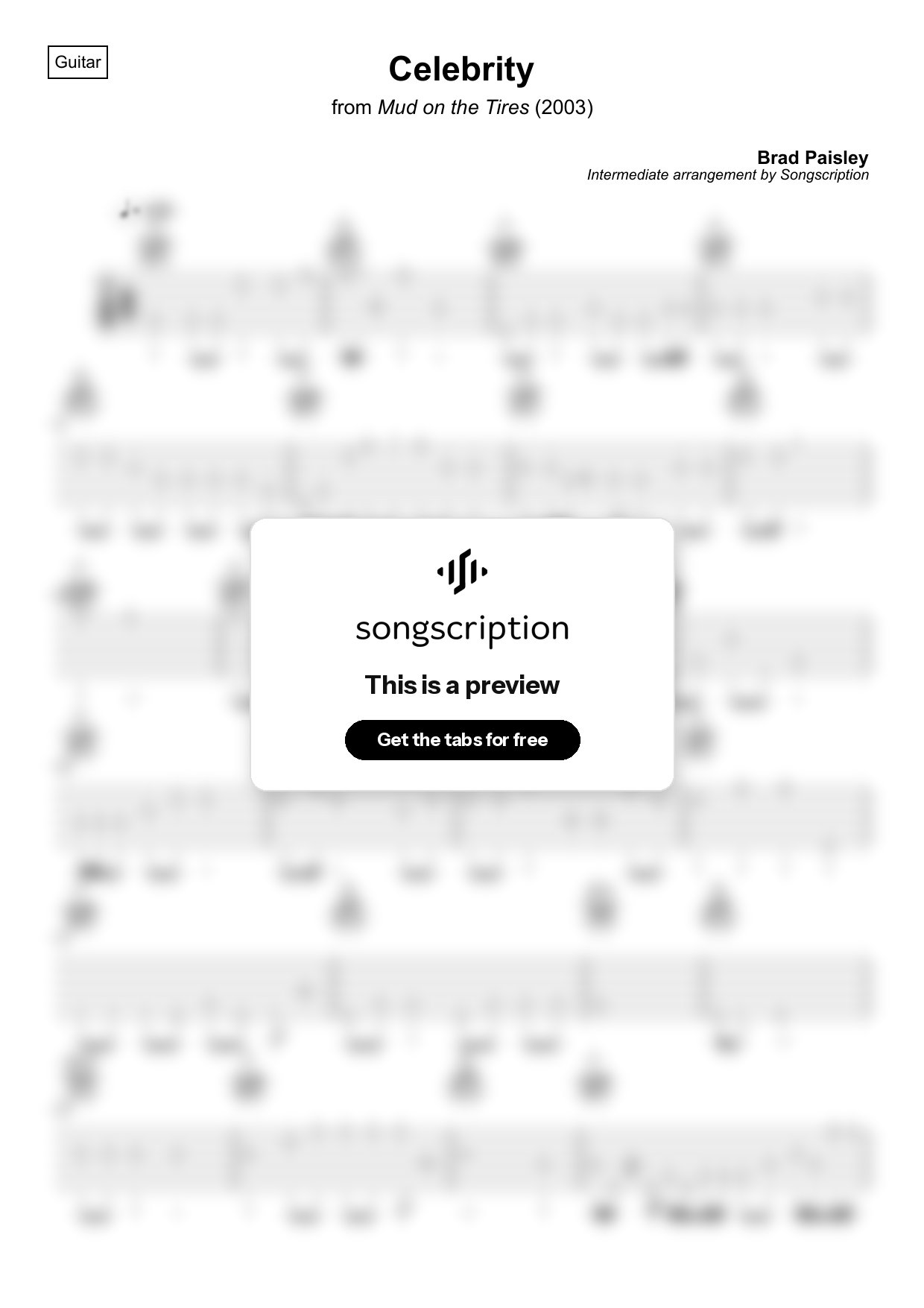 Intermediate Acoustic Guitar Tabs for "Celebrity" by Brad Paisley