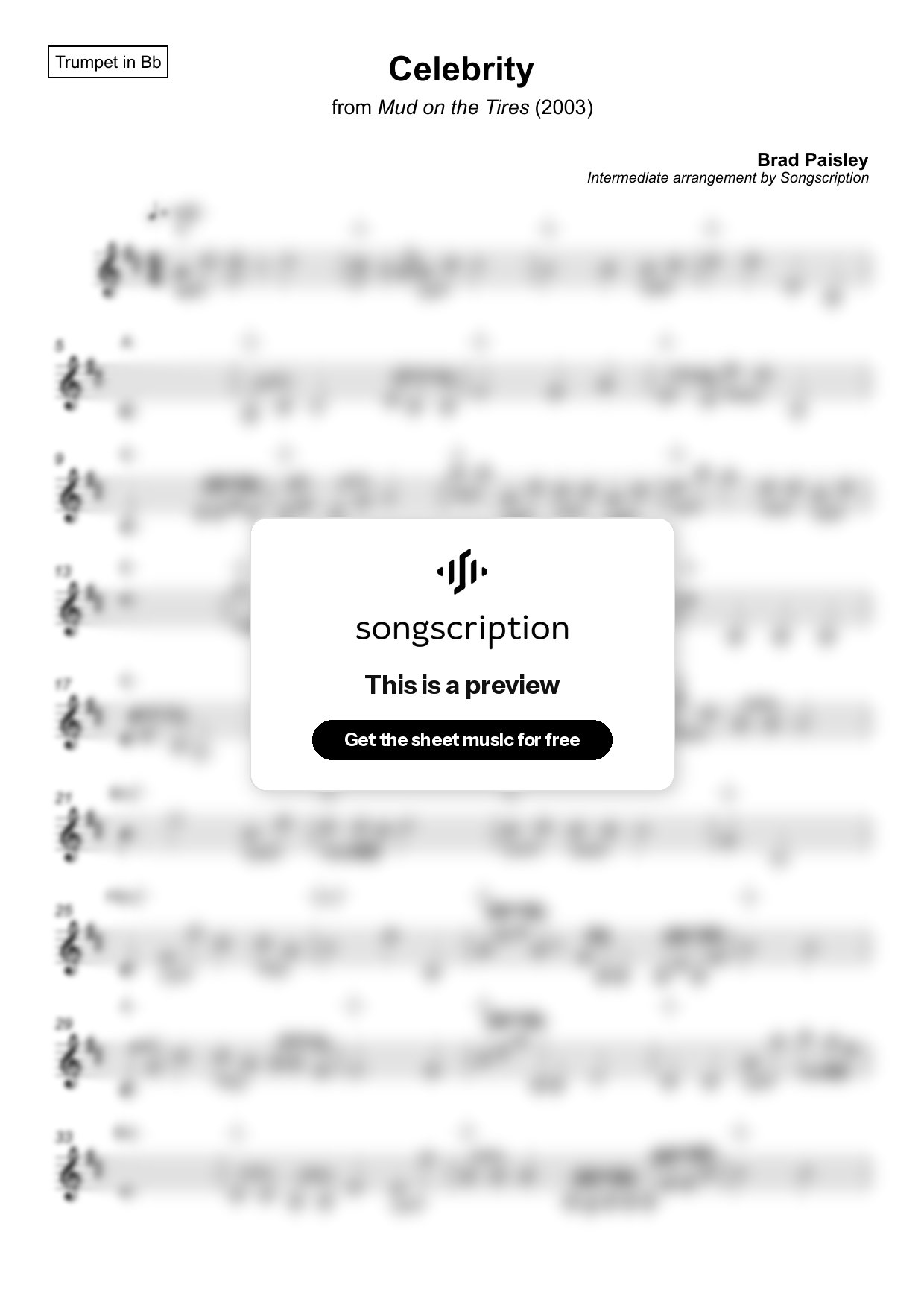 Intermediate Trumpet Sheet Music for "Celebrity" by Brad Paisley